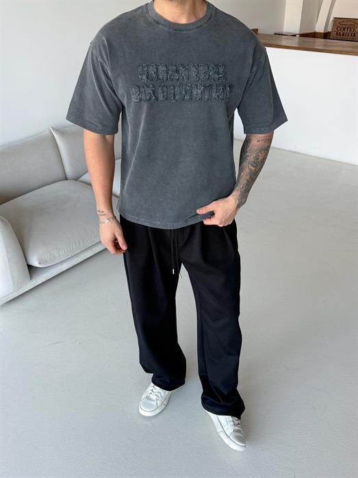 Siyah Nakış dikim yıkamalı Compak tişört BRR 20207