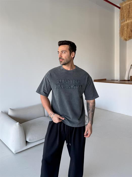 Siyah Nakış dikim yıkamalı Compak tişört BRR 20207