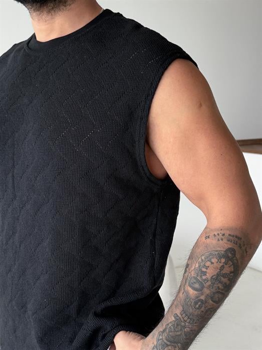 Siyah Örgü Pamuk Sıfır Kol Atlet 42033 LNS