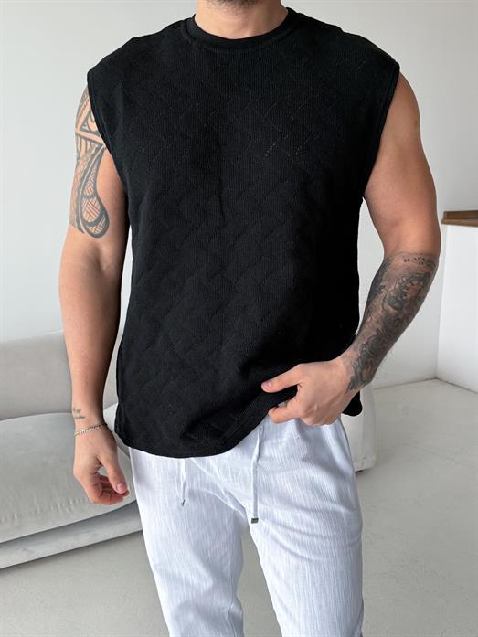 Siyah Örgü Pamuk Sıfır Kol Atlet 42033 LNS