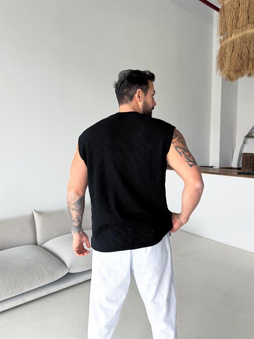 Siyah Örgü Pamuk Sıfır Kol Atlet 42033 LNS