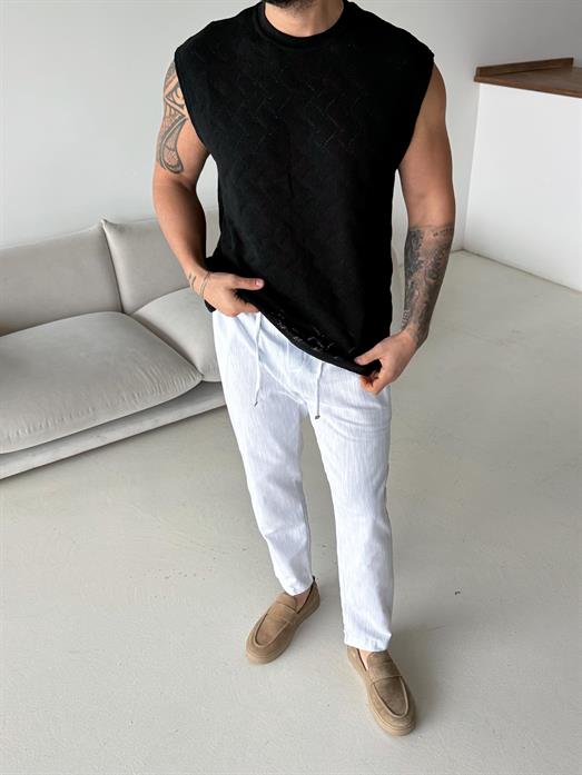 Siyah Örgü Pamuk Sıfır Kol Atlet 42033 LNS