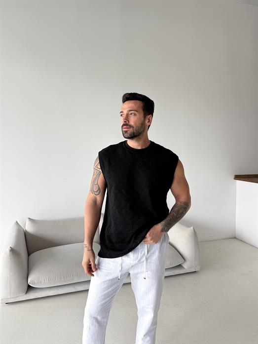 Siyah Örgü Pamuk Sıfır Kol Atlet 42033 LNS