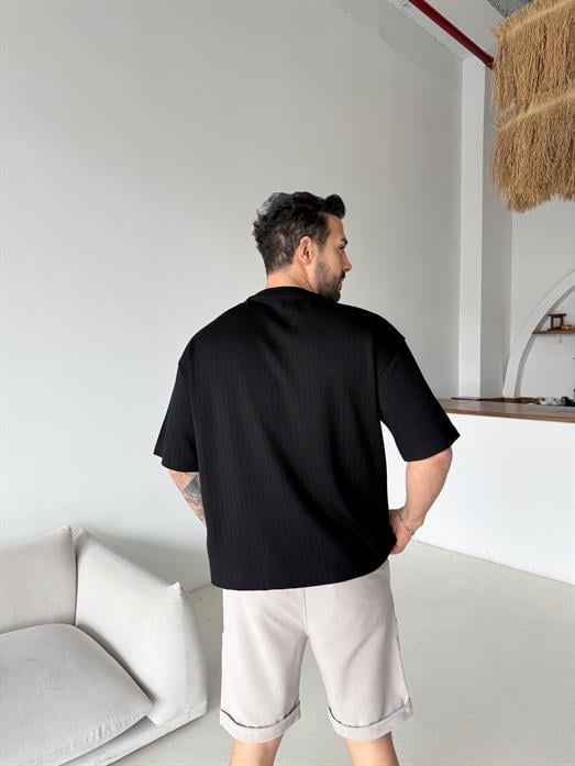 Siyah Oysho Autumn Çizgi Desen Tişört VMS V70-179