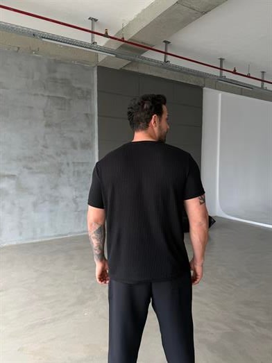 Siyah Pamuk Örgü Düğmeli Fitilli Over Triko 71158 ESNT