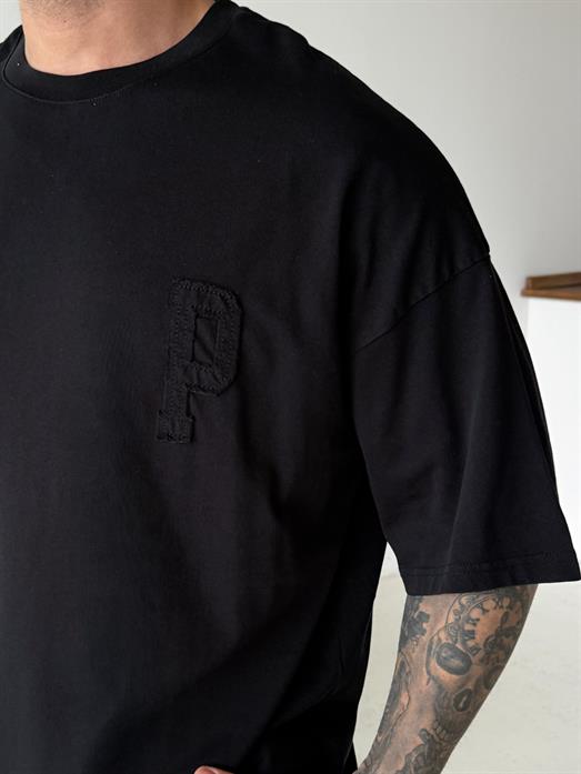 Siyah Paris Nakışlı Oversize Tişört JJ