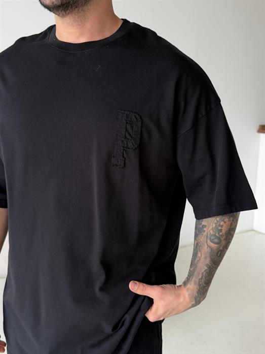 Siyah Paris Nakışlı Oversize Tişört JJ