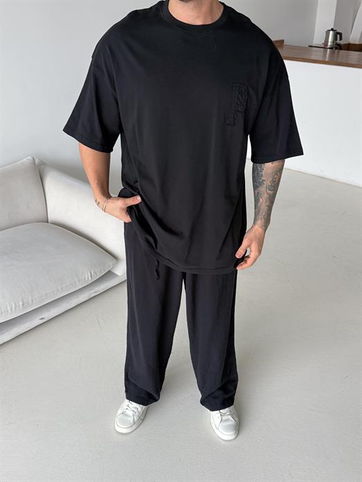 Siyah Paris Nakışlı Oversize Tişört JJ