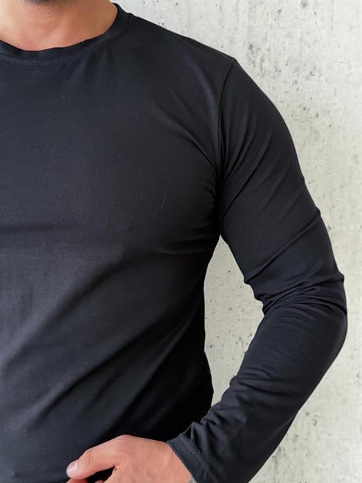 Siyah Penye Pamuk Basic Uzun Kol T-shirt SC