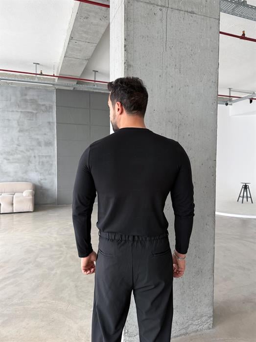 Siyah Penye Pamuk Basic Uzun Kol T-shirt SC
