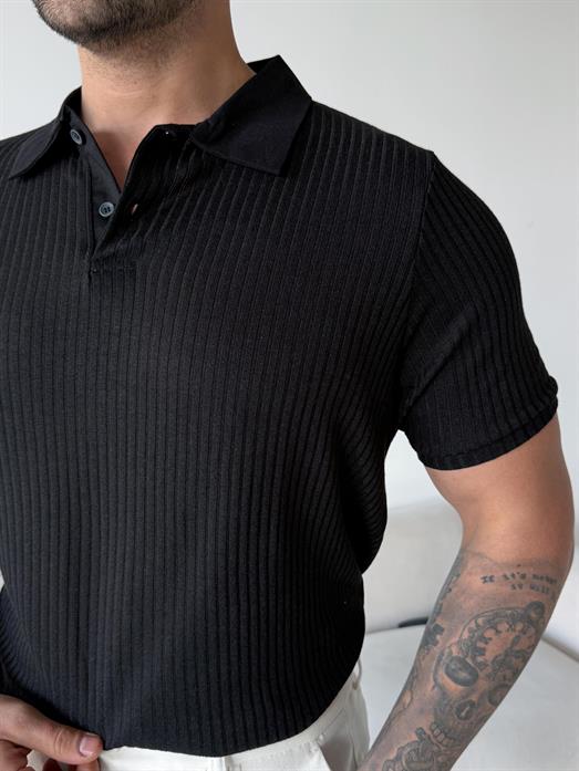 Siyah Polo yaka varşova düğmeli Triko Antioch 9382