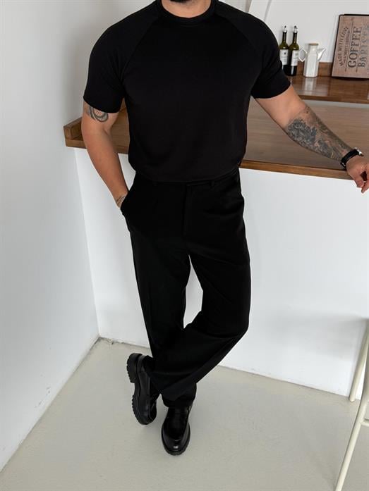 Siyah Reglan Crep Tişört MSS