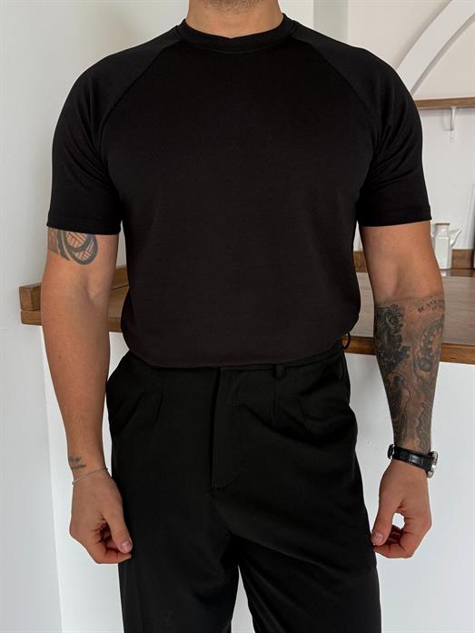 Siyah Reglan Crep Tişört MSS
