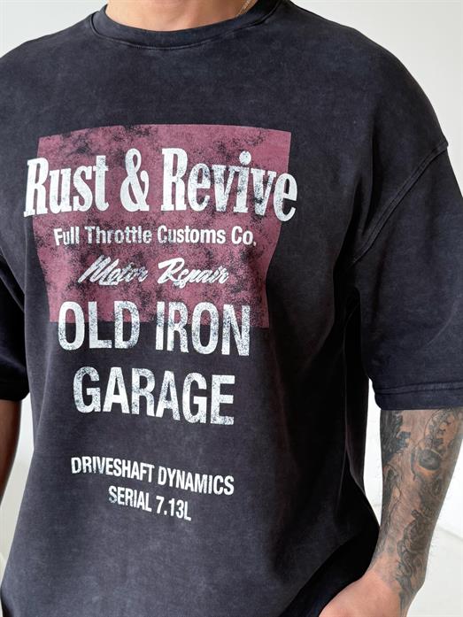 Siyah Rust Baskılı Oversize Tişört VMS V70-167