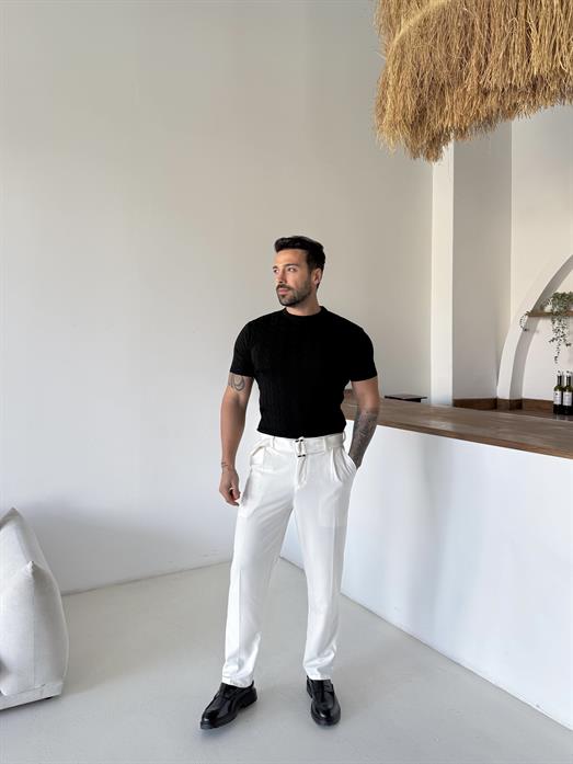 Siyah Saç Örgü Bisiklet Yaka Triko TK