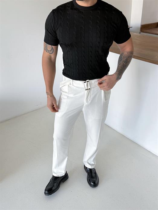 Siyah Saç Örgü Bisiklet Yaka Triko TK