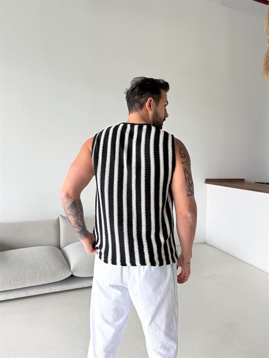 Siyah Şeritli Örgü Pamuk Sıfır Kol Atlet LNS 42013