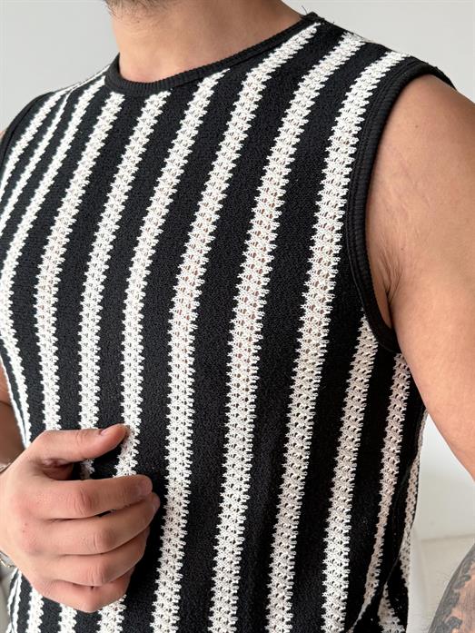 Siyah Şeritli Örgü Pamuk Sıfır Kol Atlet LNS 42013