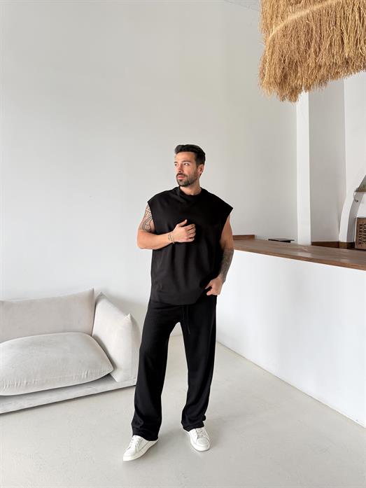 Siyah Sıfır Kol Oversize Compak Atlet VMS V70-56