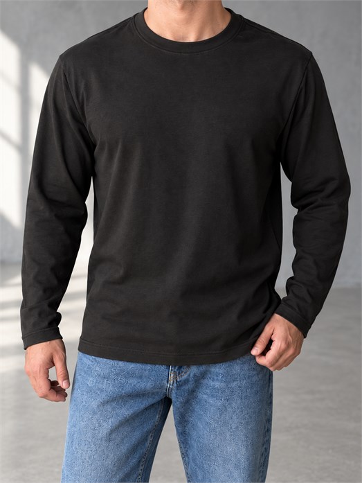 Siyah Uzun Kollu Pamuk Basic T-Shirt GST 0701