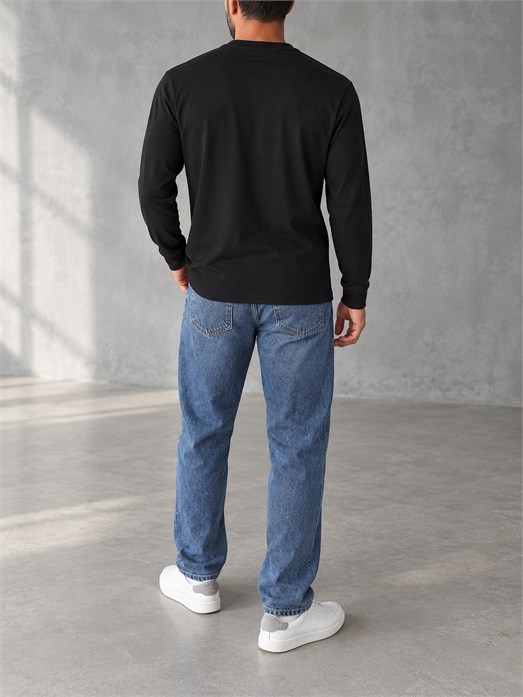 Siyah Uzun Kollu Pamuk Basic T-Shirt GST 0701