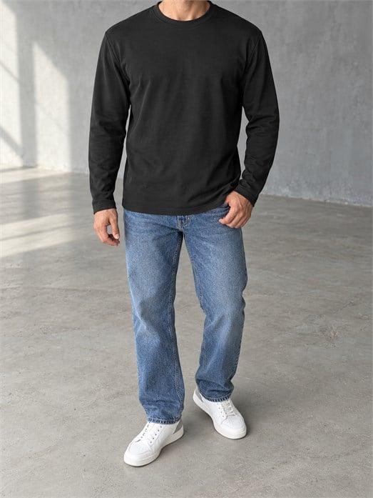 Siyah Uzun Kollu Pamuk Basic T-Shirt GST 0701