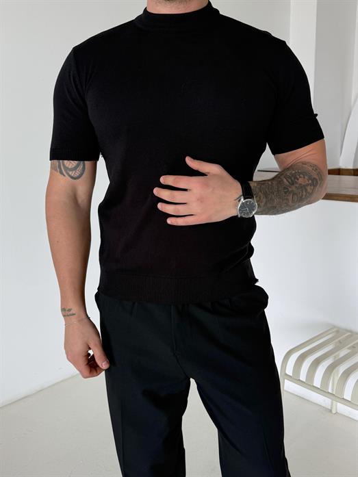 Siyah Yüksek Yaka Pamuk Triko SNZ T7012