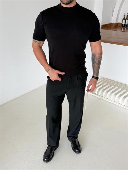 Siyah Yüksek Yaka Pamuk Triko SNZ T7012