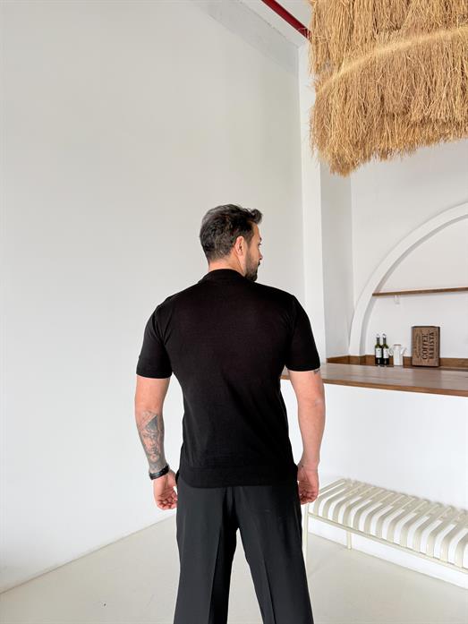 Siyah Yüksek Yaka Pamuk Triko SNZ T7012