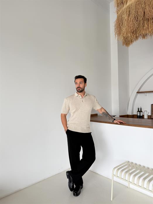 Taş Patlı Acurlu Üç Düğme Pamuk Triko SNZ T7285