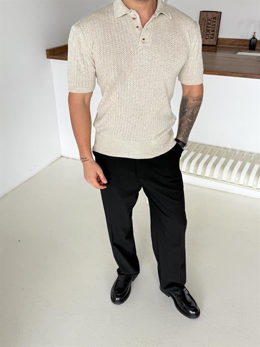 Taş Patlı Acurlu Üç Düğme Pamuk Triko SNZ T7285