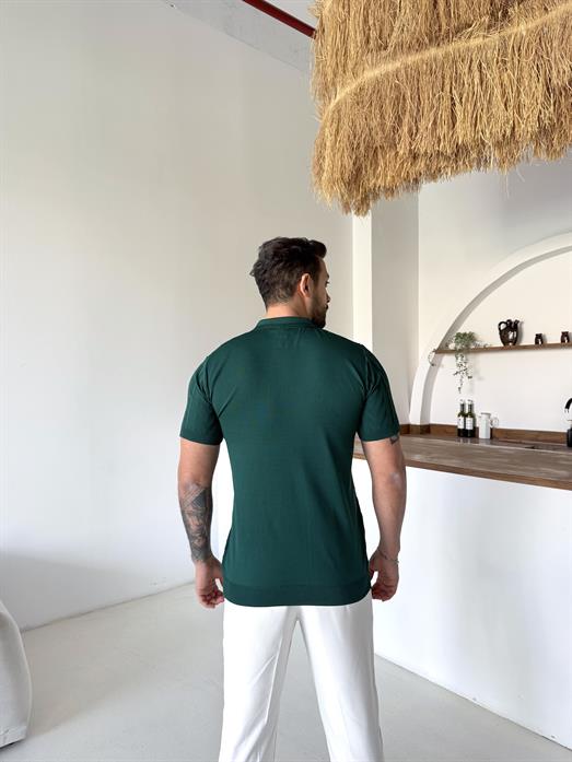 Zümrüt Jakar Desenli Düğmeli Polo Triko Tk