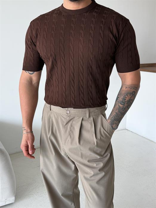 Kahve Saç Örgü Bisiklet Yaka Triko TK