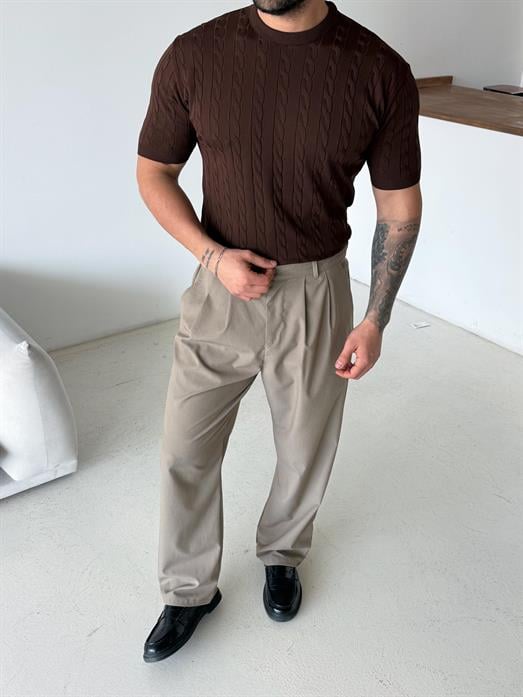 Kahve Saç Örgü Bisiklet Yaka Triko TK