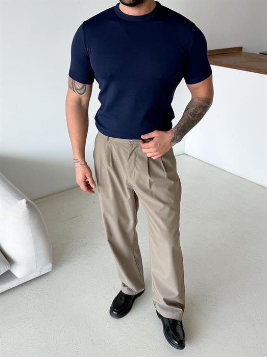 Lacivert Düz Detaysız Triko Tişört TK