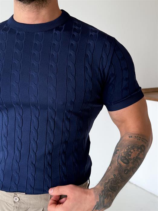 Lacivert Saç Örgü Bisiklet Yaka Triko TK