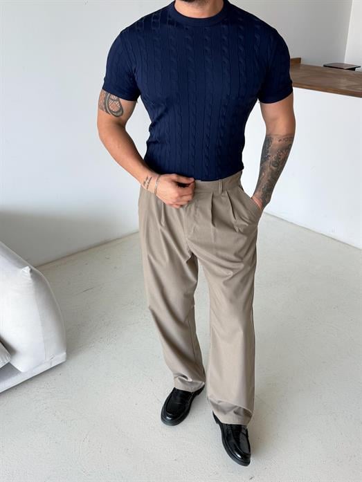 Lacivert Saç Örgü Bisiklet Yaka Triko TK