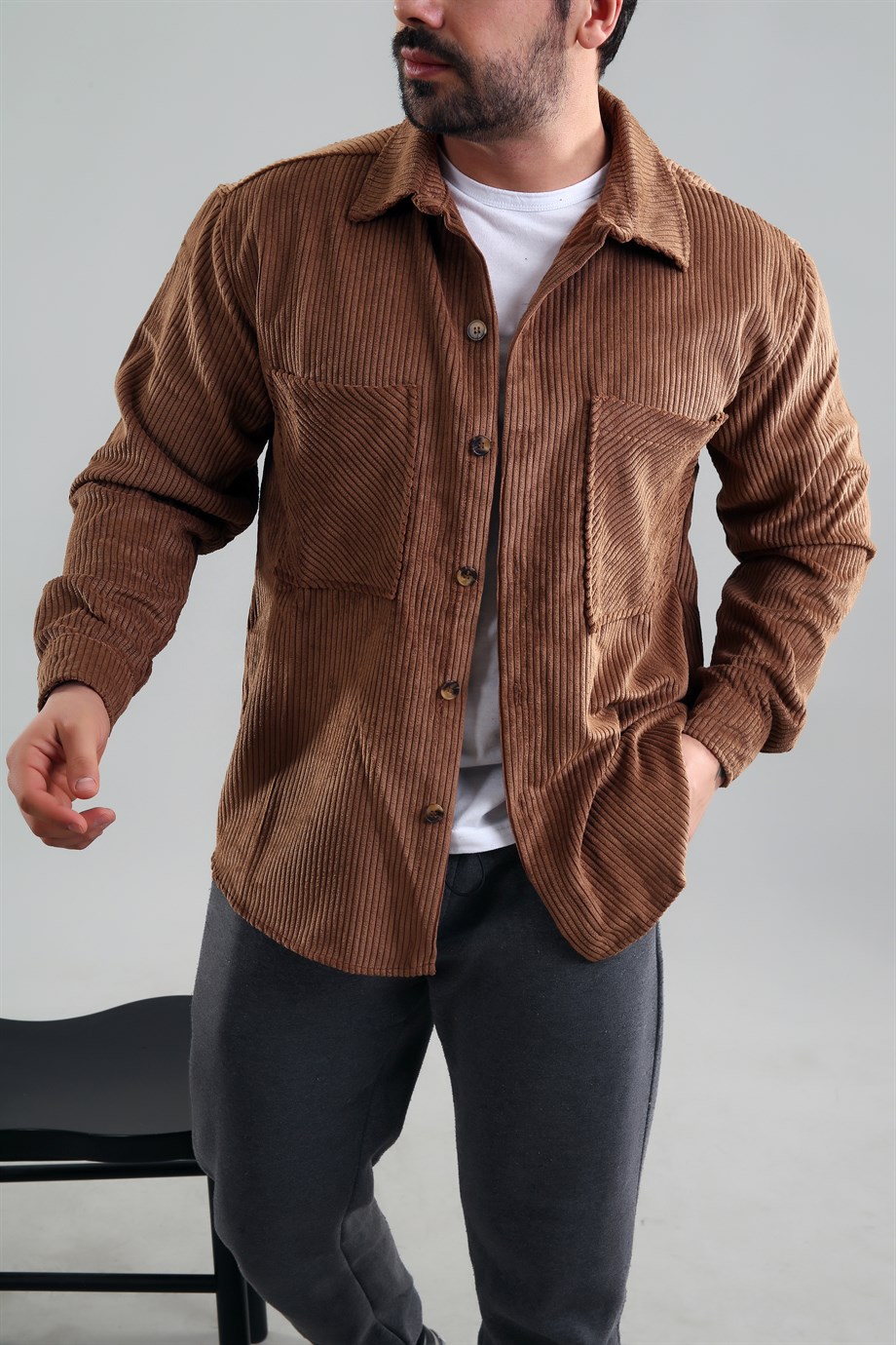 CEKETErkek A Kalite Taba Göğüsten Çift Cepli Kadife Ceket BRK