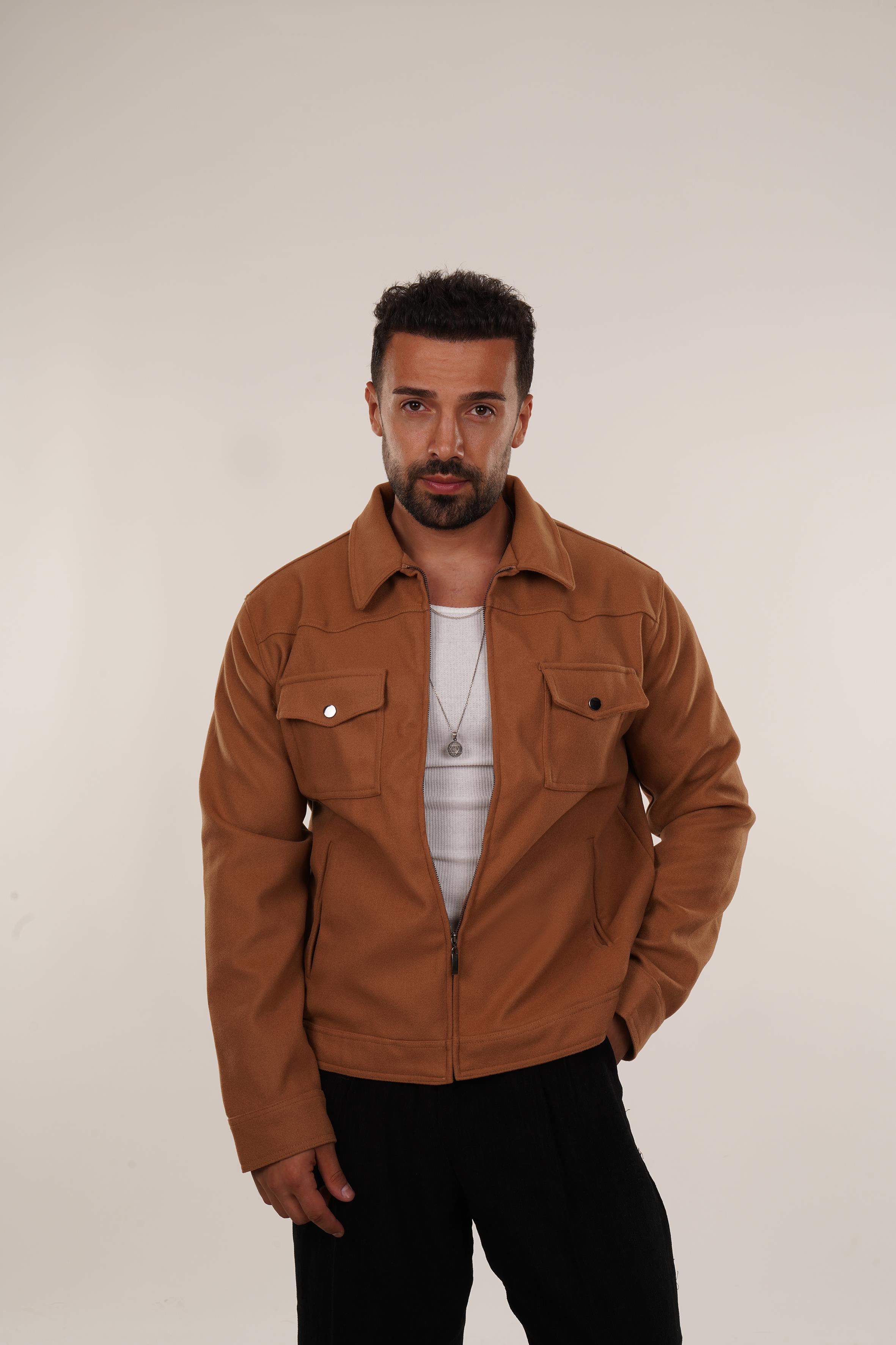 CEKETTaba Çift Göğüs Cepli Fermuarlı Kaşe Ceket PNC 5071