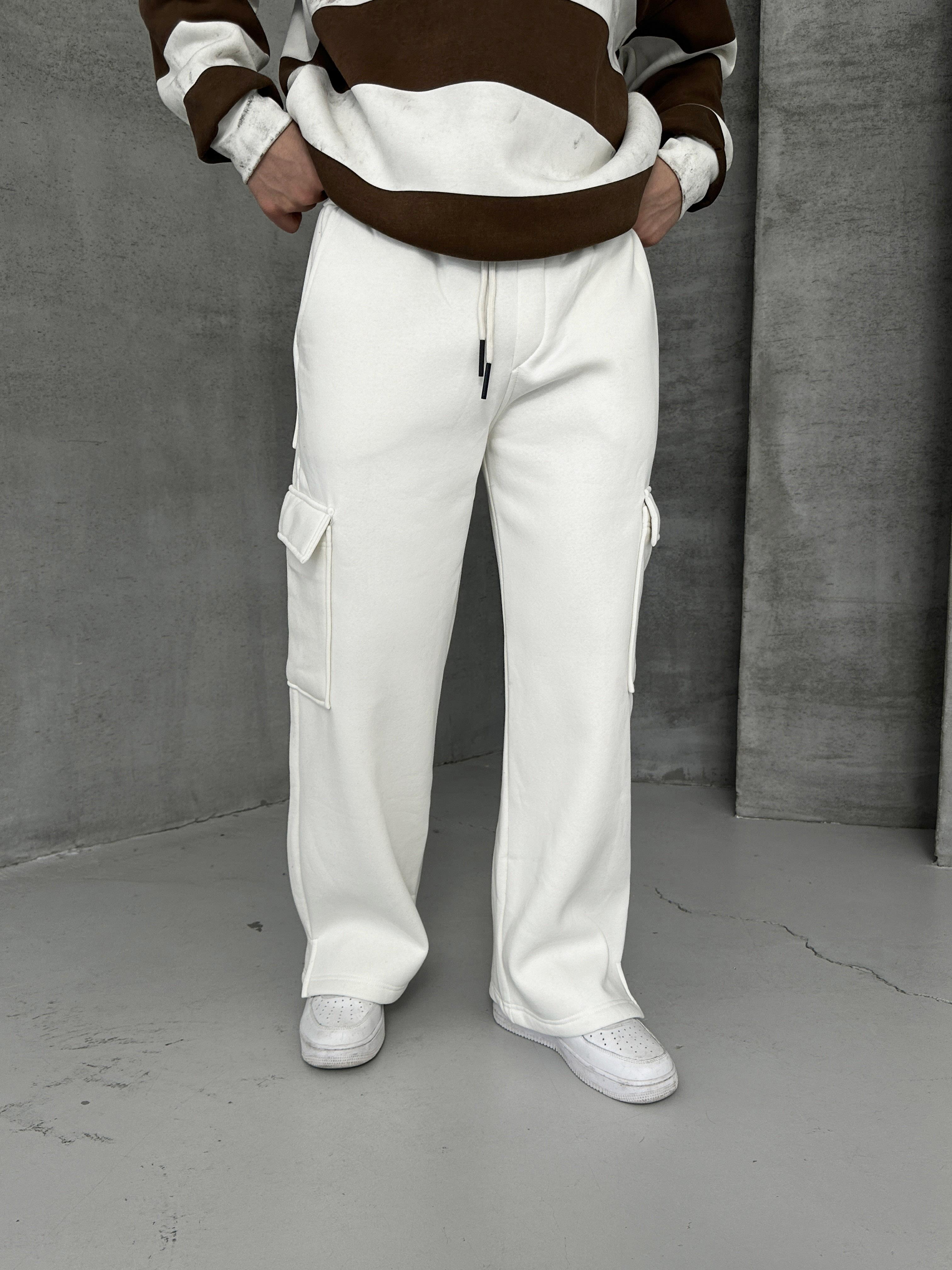 EŞOFMAN ALTI & JOGGERBeyaz 3 İplik Kargo Cep Eşofman PLZ