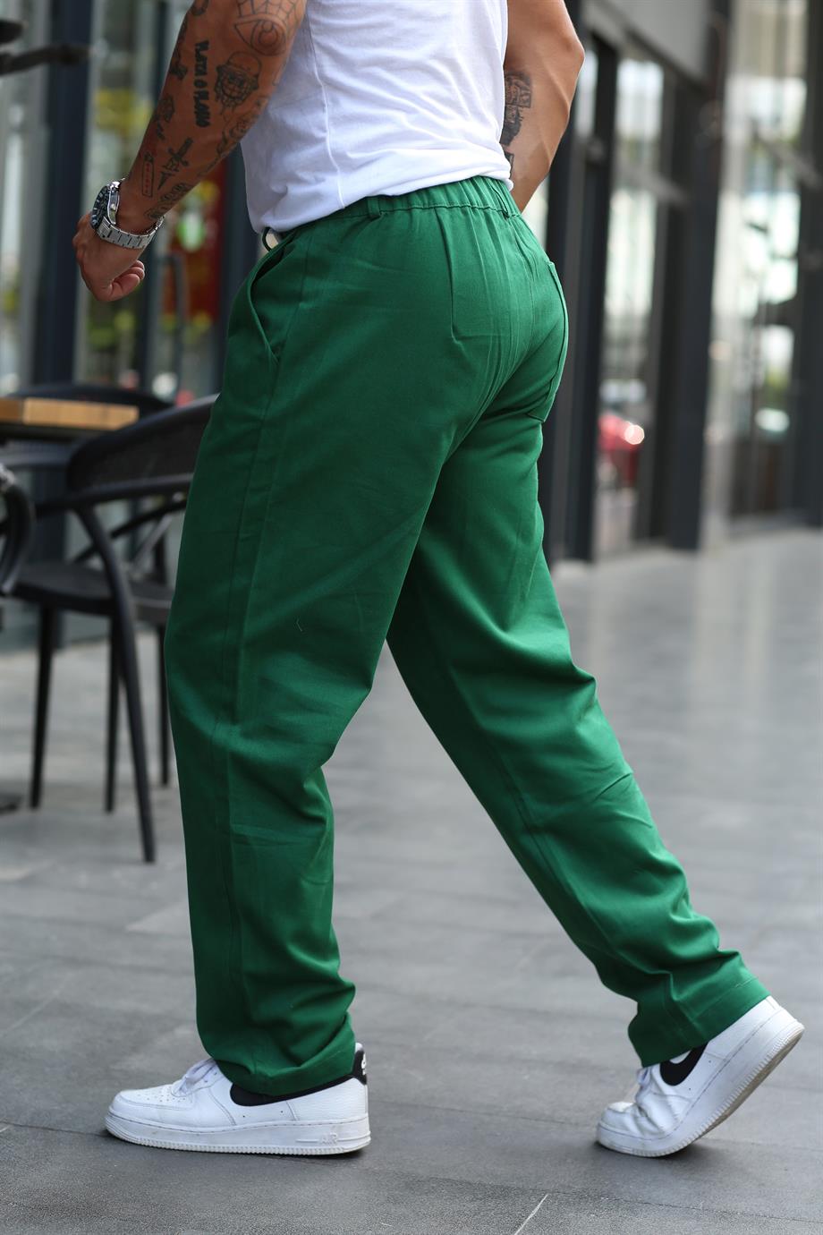 EŞOFMAN ALTIÇamyeşili Gabardin Belden Kemerli Baggy Kalıp Pantolon VS 30059