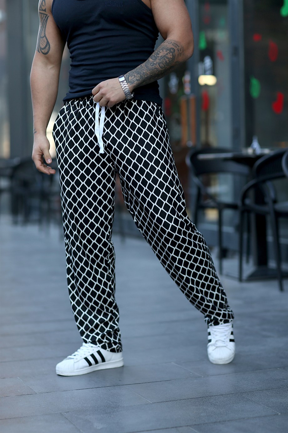 EŞOFMAN ALTISiyah beyaz Baklanva Desen Kadife Süet Eşofman