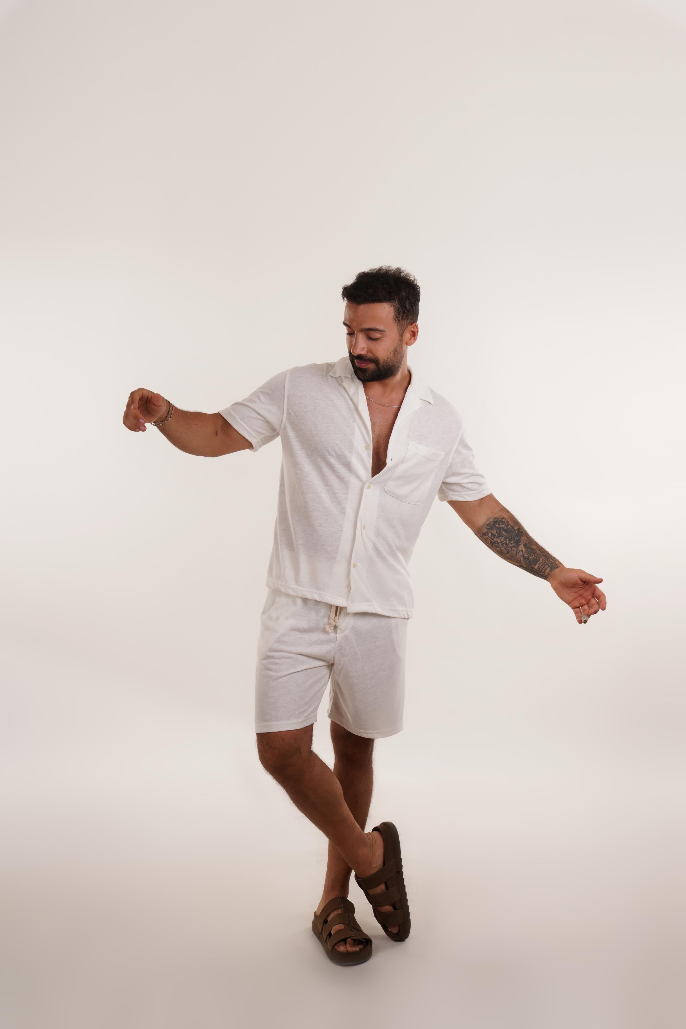 EŞOFMAN TAKIMIBeyaz Hırçıllı Gömlek Şort Takım VMS 30511