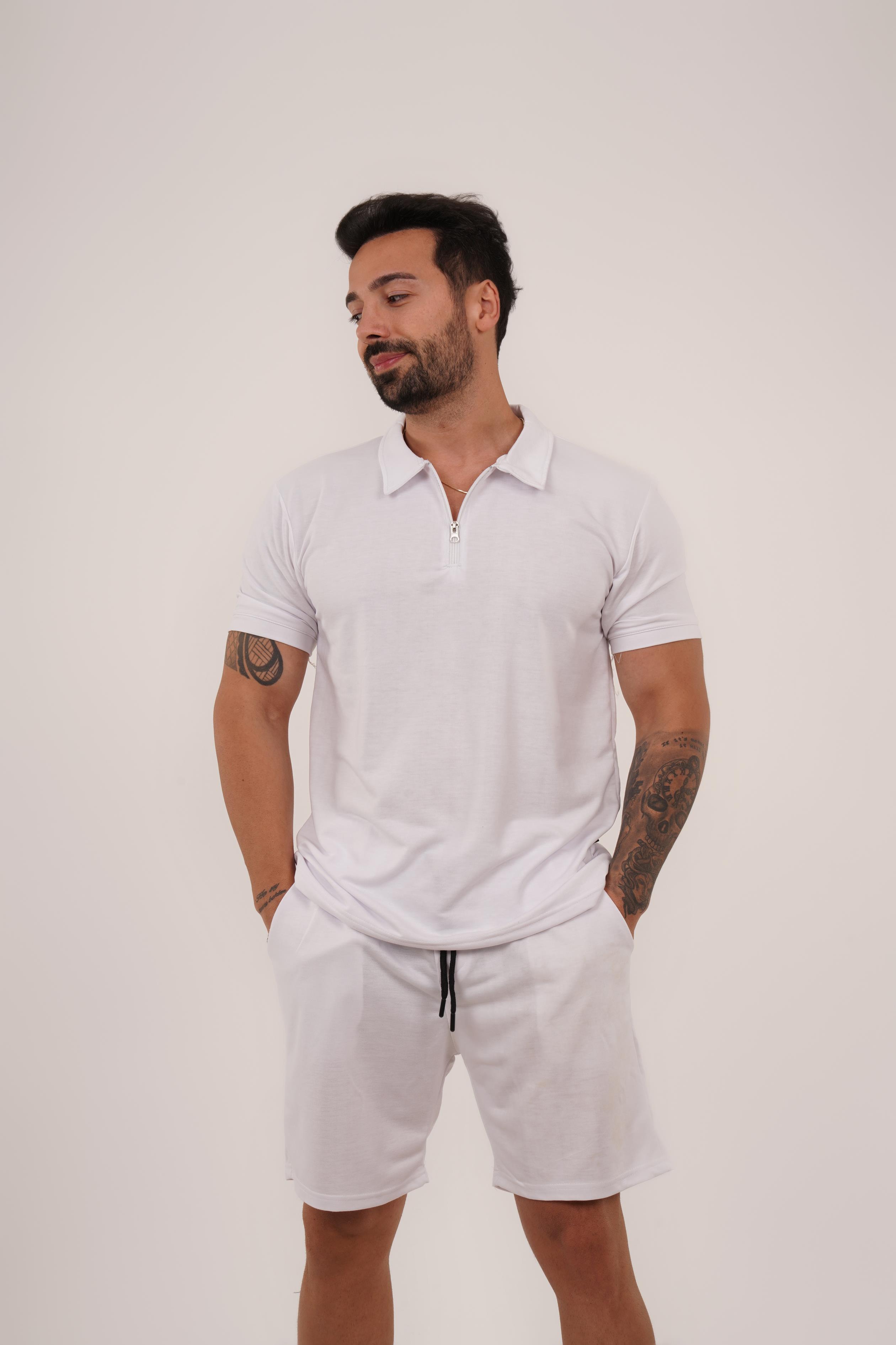 EŞOFMAN TAKIMIBeyaz Polo Yaka Fermuarlı Takım TK 1010