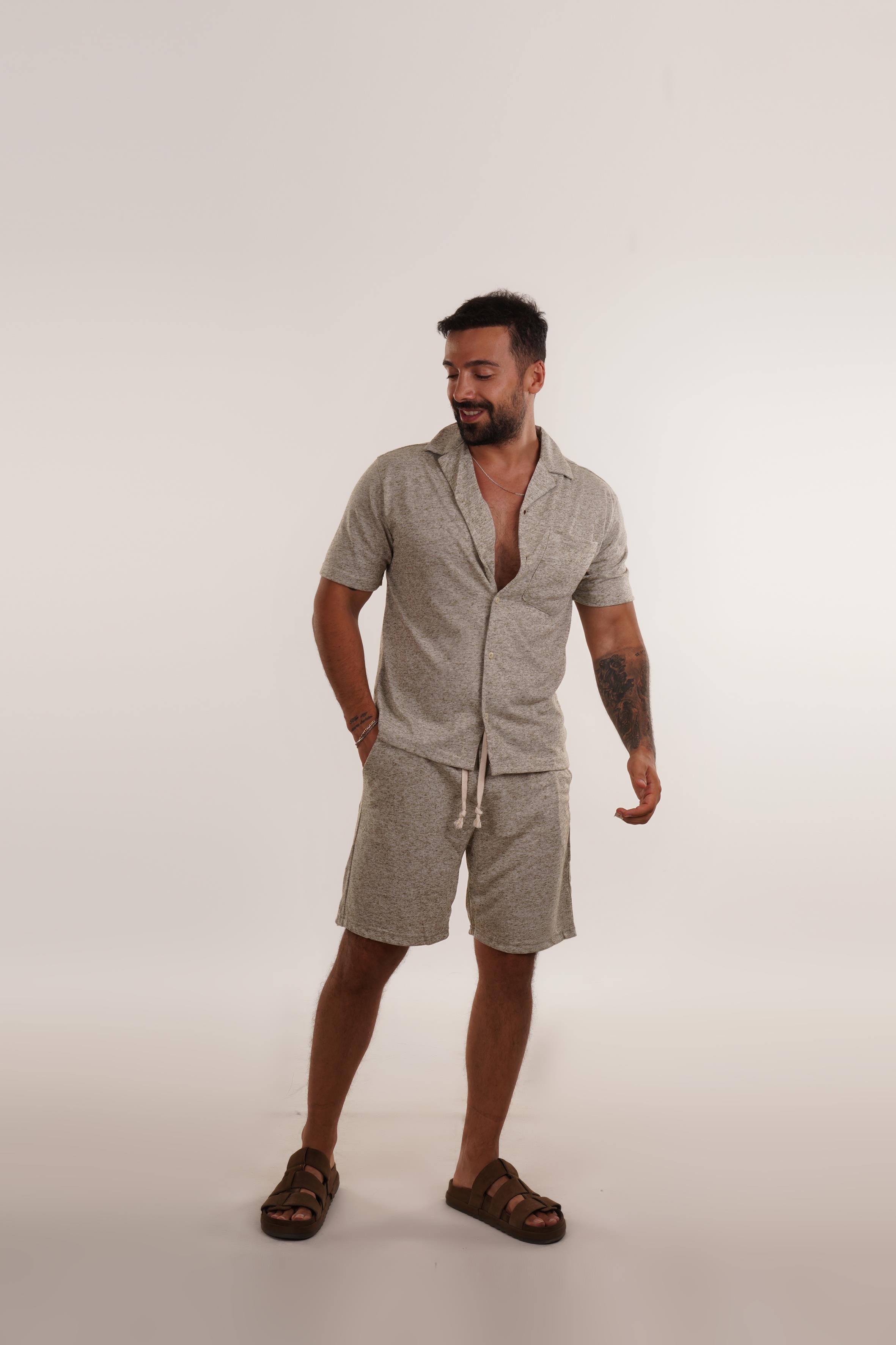 EŞOFMAN TAKIMIHaki Hırçıllı Gömlek Şort Takım VMS 30511