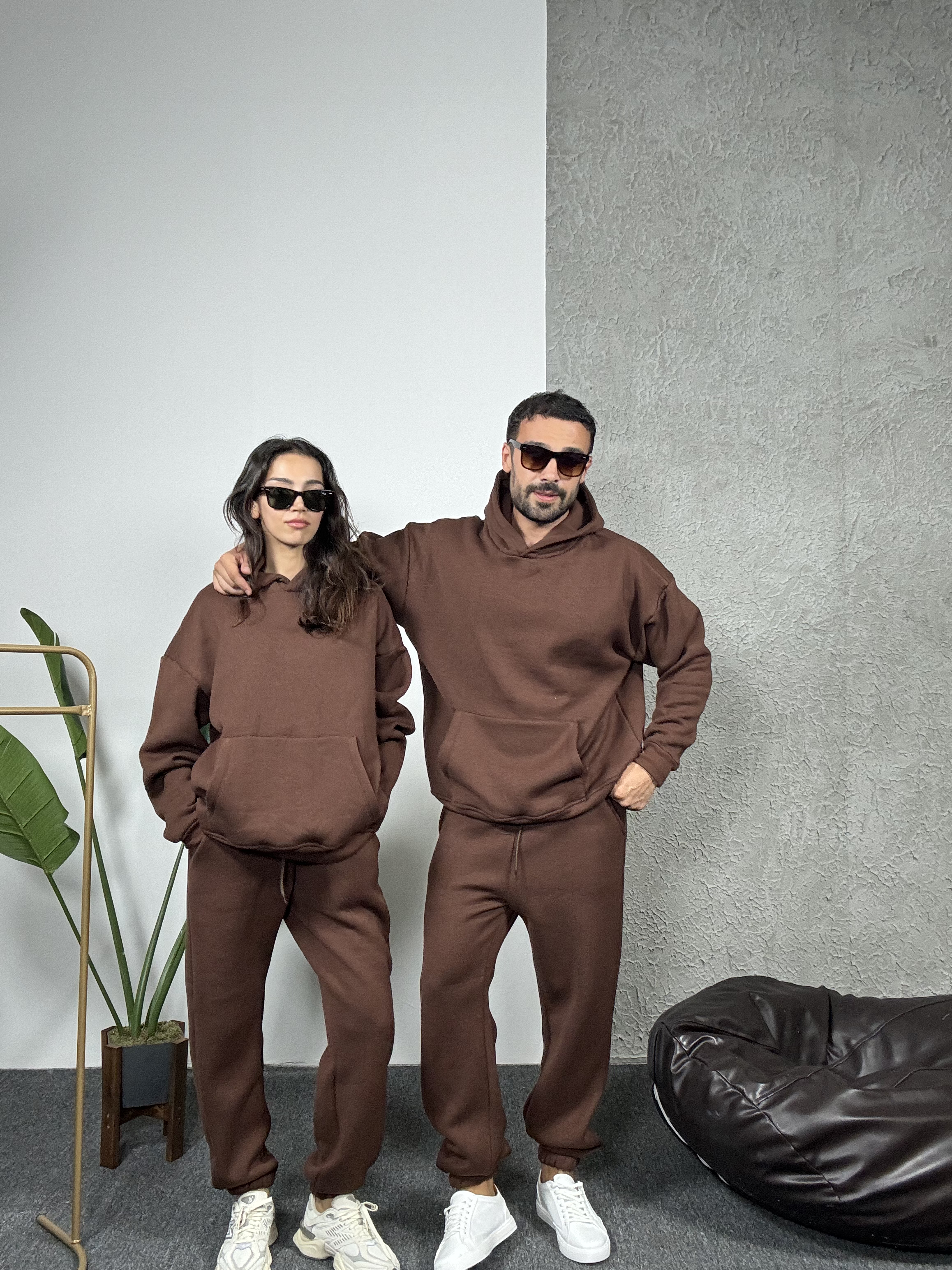 EŞOFMAN TAKIMIKahve 3 İplik Hoodie Alt Üst Takım SC