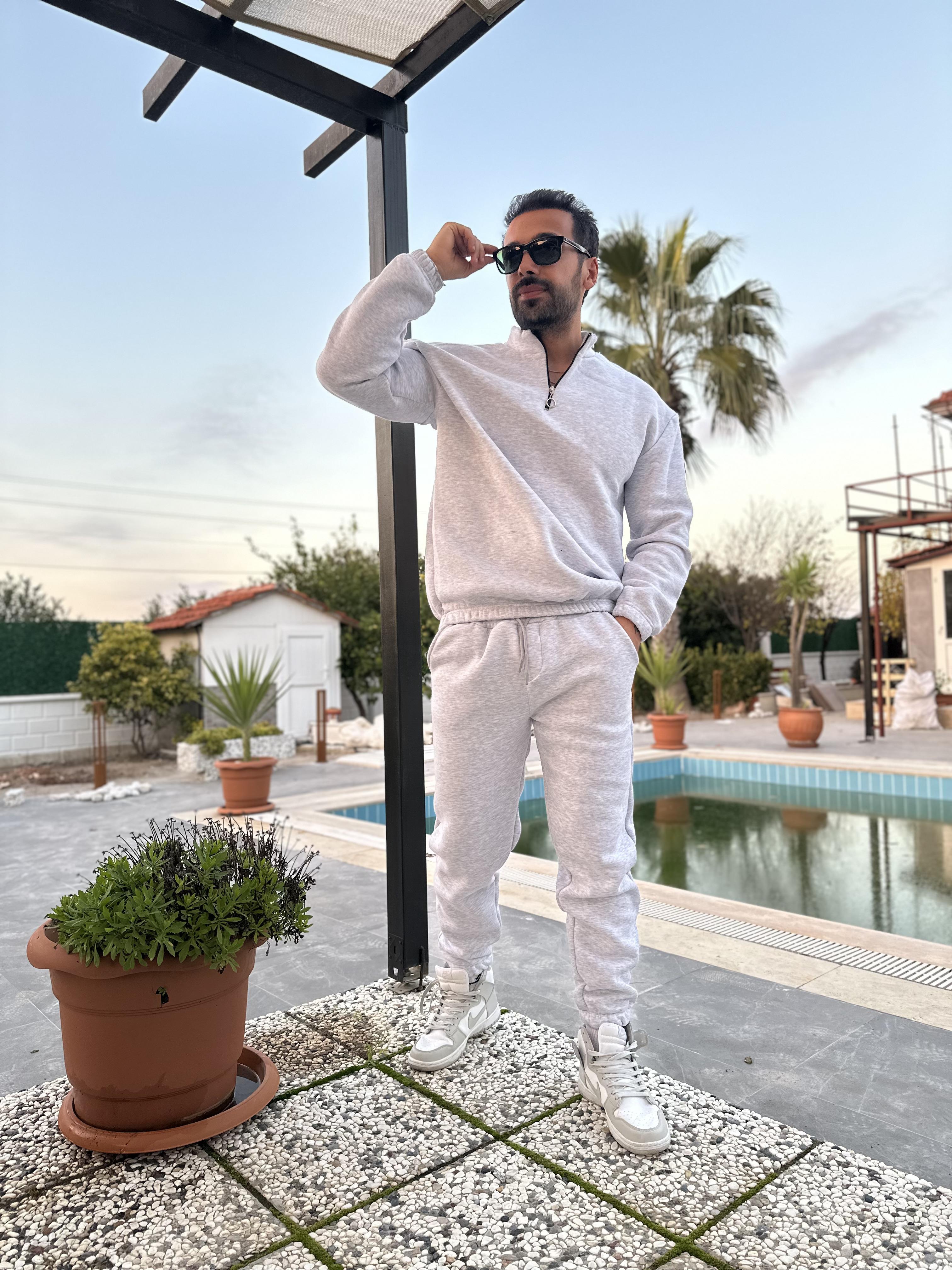 EŞOFMAN TAKIMIKar Melanj 3 İplik Yarım Fermuarlı Şardonlu Alt Üst Eşofman Takımı