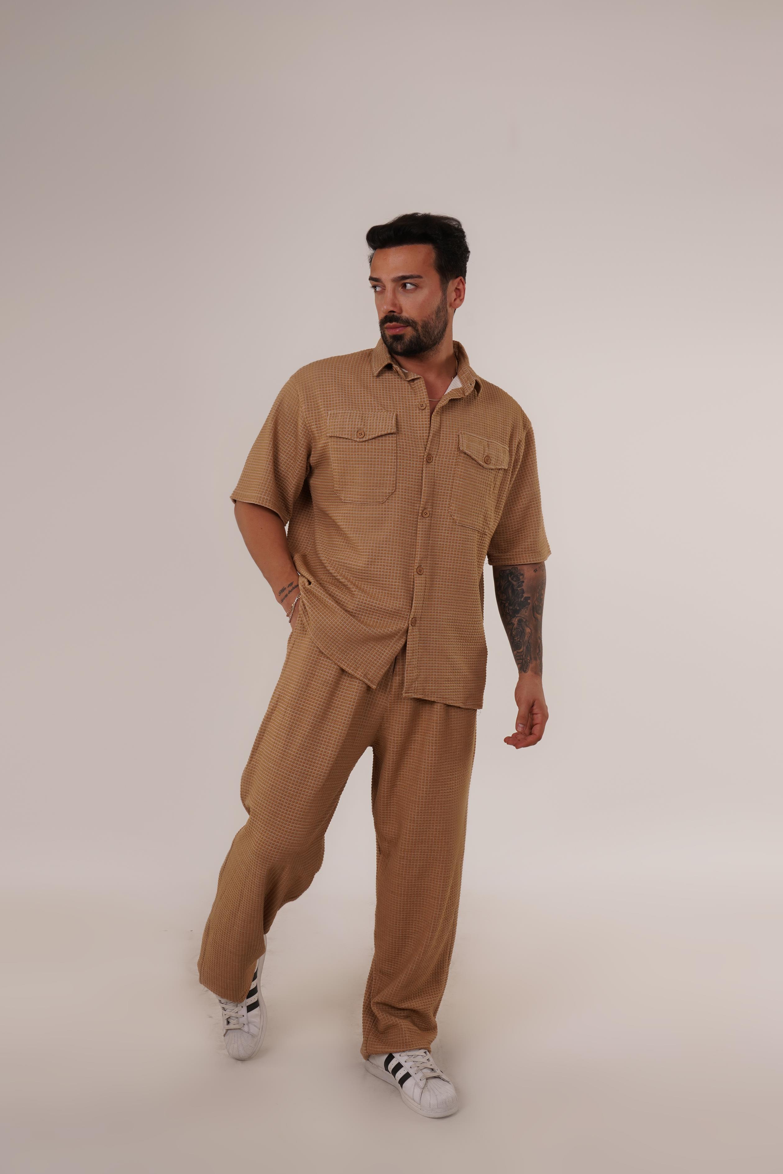 EŞOFMAN TAKIMIKrem Waffle Alt Üst Gömlek Takım VMS 30276