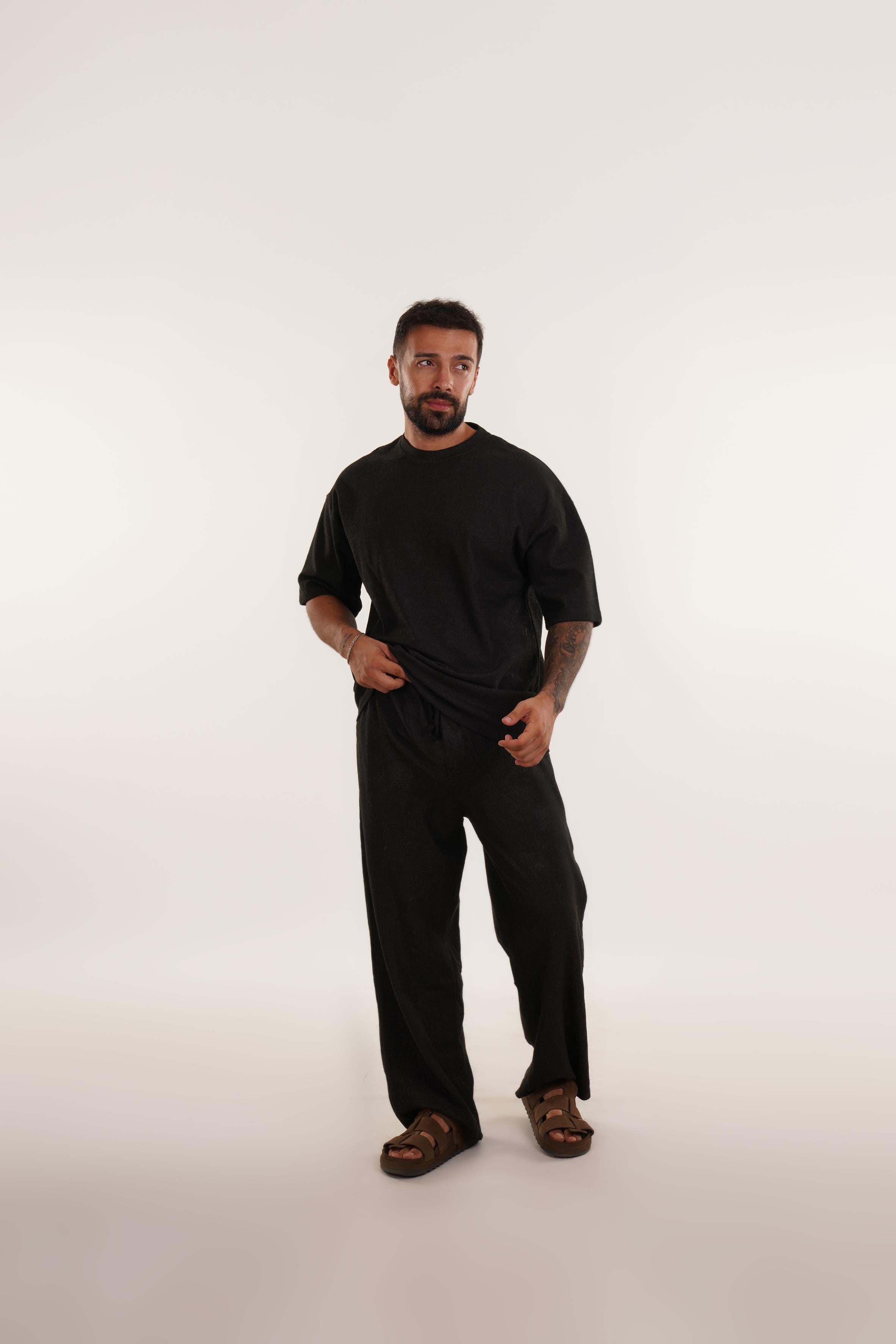 EŞOFMAN TAKIMISiyah Özel Dokuma Kumaş Bol Takım VMS 40783