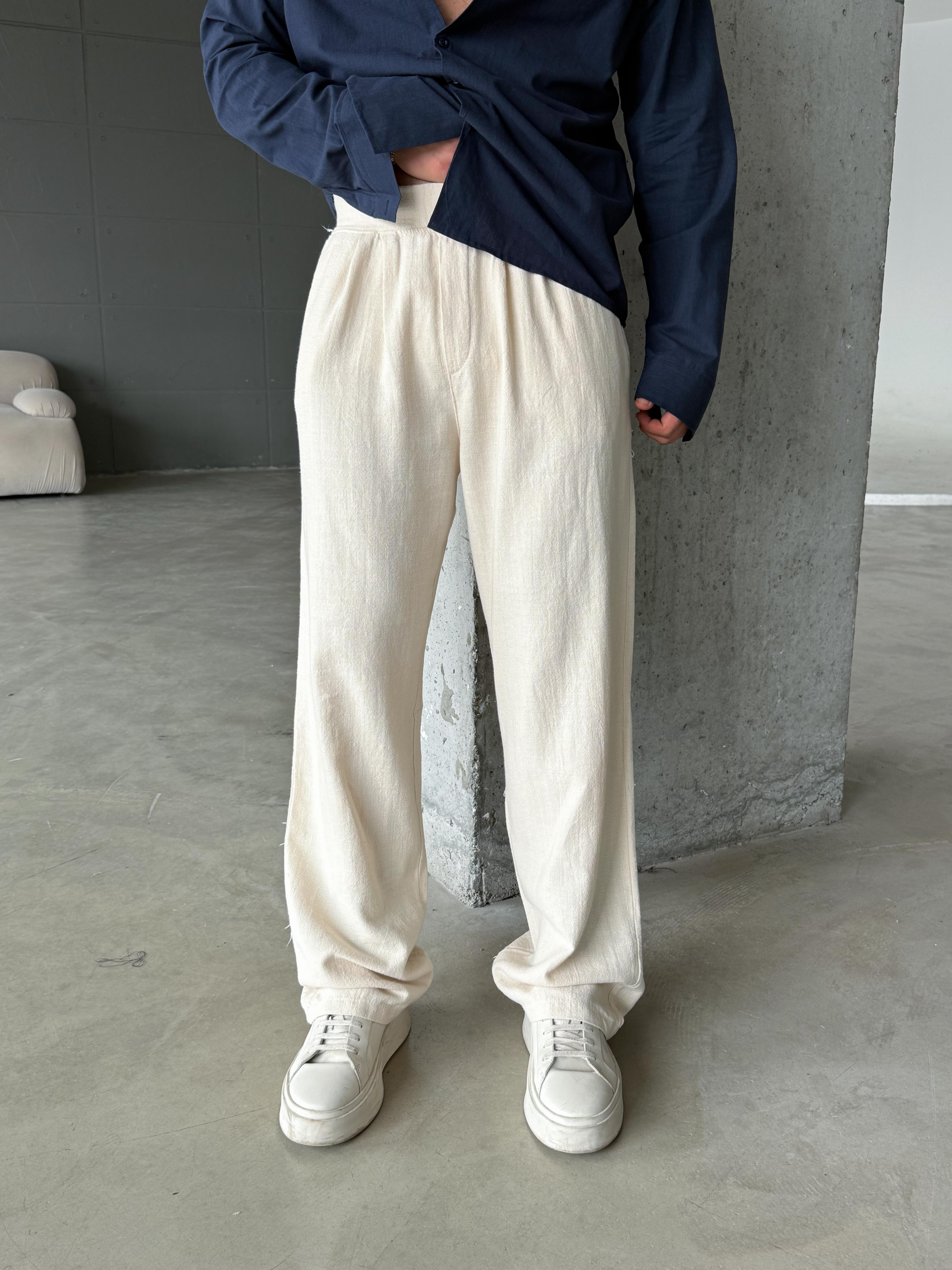 EşofmanBej Super Baggy Ham Keten Pantolon MSS